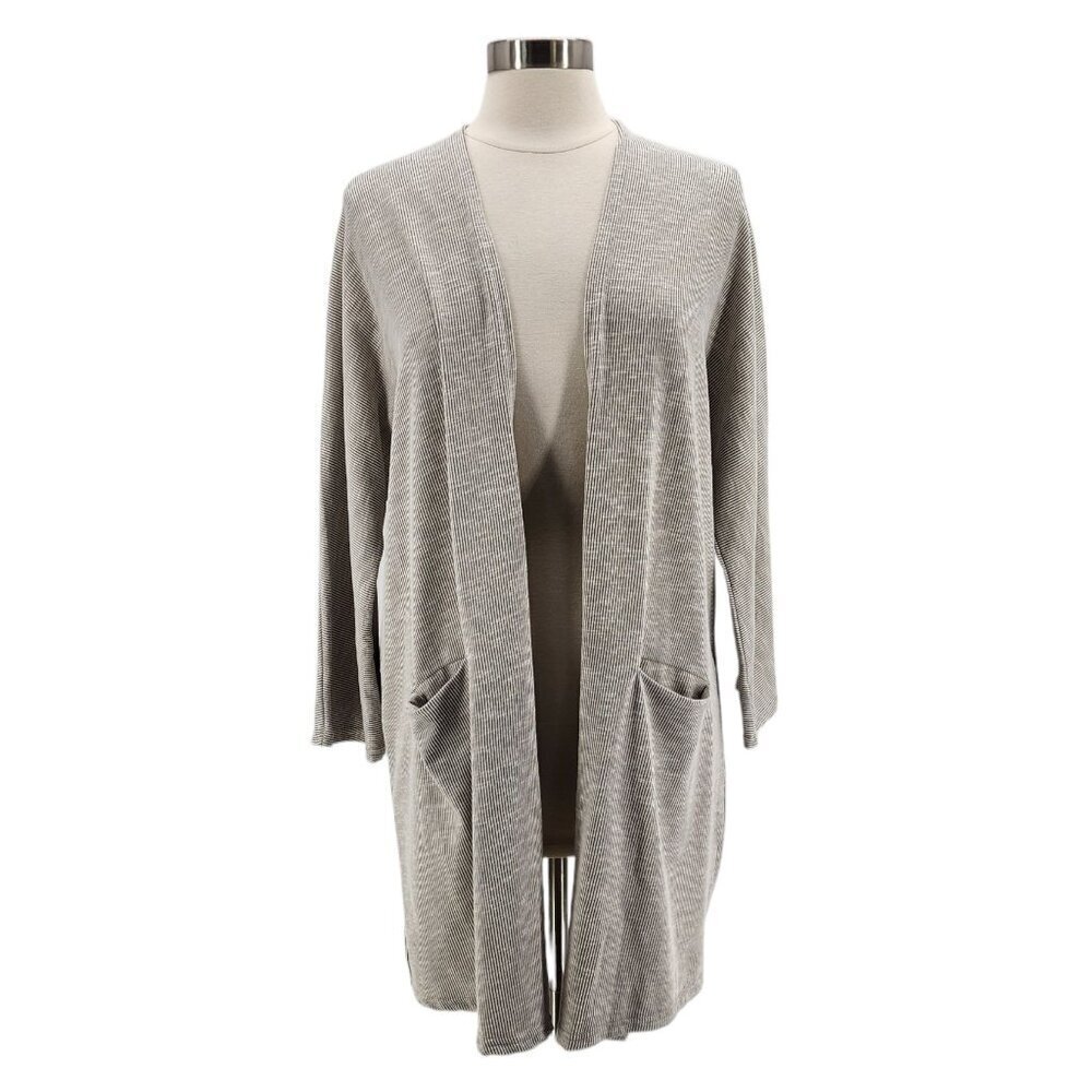 NEW Donni. Womens One Size Cardigan Striped Gray Ivory Duster Boho Bohemian